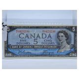 Uncirculated 1954 Canada Five Dollar Bill