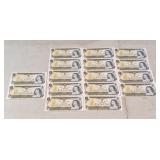 14 In a Row 1973 Canada One Dollar Bills and Two