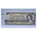Almost Uncirculated 1954 Canada Twenty Dollar Bill