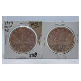 Pair of 1953 Canada One Dollar Coins