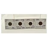 4 Rarer Indian Head USA Pennies 1880 EF, 1882,