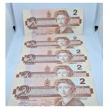 Five in a Row Choice Uncirculated 1986 Canada Two
