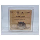 ICCS Graded Proof Like 1969 Canada Nickel with