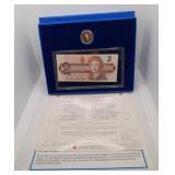 1996 Choice Uncirculated Canada $2 bill and 1996