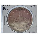 Extra Fine 1951 Canada One Dollar Coin