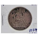 Very Fine with Corrosion 1854 U.S.A. Half Dollar