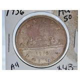 About Uncirculated 1936 Canada One Dollar Coin
