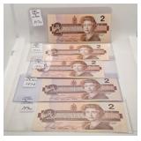 5 in a row or sequence 1986 Canada $2 choice