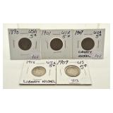 5- USA Liberty Nickels Starting IN 1890- Various