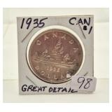 1935 Canada Silver Dollar -Great Detail