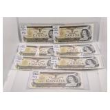 7 in a row or sequence 1973 Canada $1 bills