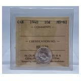 ICCS Graded Mint State 1940 Canada Dime