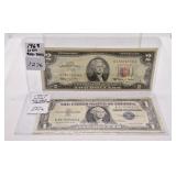 1957 USA $1 Silver Certificate, 1963 USA $2 Bill