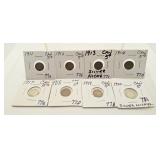8 Canada 5 Cent Silver coins Starting With 1911