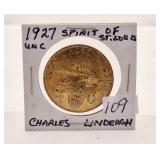 1927 Uncirculated Spirit of St. Louis Token