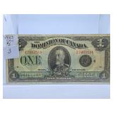 1923 Large Canada One Dollar Bill