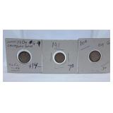 1904, 1911 and 1919 Canada Dimes