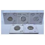 1940, 1951, 1952, 1960 and 1964 Canada Nickels