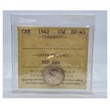 ICCS Graded Extra Fine 1942 Canada Dime