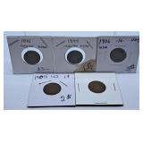 1895, 1899, 1904, 1905 and 1907 U.S.A. Pennies