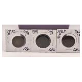 1876H, 1881, 1882H (VF) Canada Big Pennies