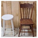Vintage press back chair and stool