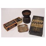 Vintage Cast Bowl, Wood Base Smudge Burner,