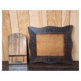 Scalloped edge mirror 10" l x 16" h and wooden