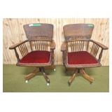 Vintage wooden swivel & tilt arm chair with red