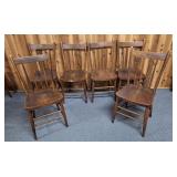 6 solid wood spindle back chairs. Great for