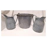 Vintage Splatter Enamelware Bucket & Water
