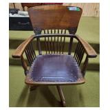 Vintage wooden swivel & tilt arm chair