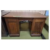 Solid wood desk with mustache drawer pulls