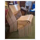 12 stacking wooden chairs with metal frame