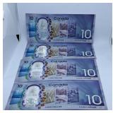 Four 2017 Canada "150" Ten Dollar Bills