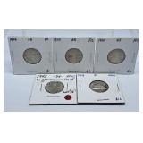 1924, 1929, 1930, 1945 and 1964 Canada Nickels