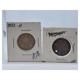 Pair of 1872 Canada Quarters. One Has an