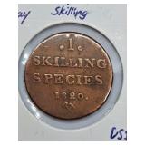 Fine 1820 Norway One Skilling Coin