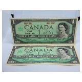 Pair of 1967 Canada One Dollar Bills