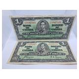 Pair of 1937 Canada One Dollar Bills