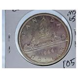 Mint State 1966 Canada One Dollar Coin with Large