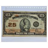 Fine 1923 Dominion of Canada Twenty Five Cent Bill