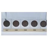 1927, 1928, 1929, 1930 and 1931 Canada Nickels