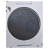 1959 Denmark Five Ore Coin