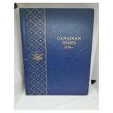 Canadian Dimes Booklet Containing 59 Dimes. Dimes