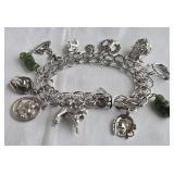 Vintage Sterling Silver Jade Charm Bracelet