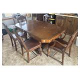 Dining Table With Fold Out Leaf and 6 Leather
