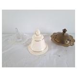 Aynsley bell, brass incense burner, glass ring