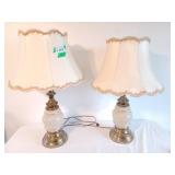 Pair of glass / brass floral lamps