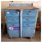 Blue 6 drawer 2 door work cabinet on casters